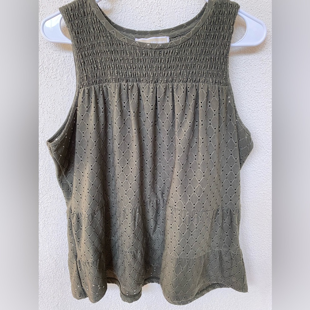 Army green, Micheal Kors eyelet, sleeveless top.